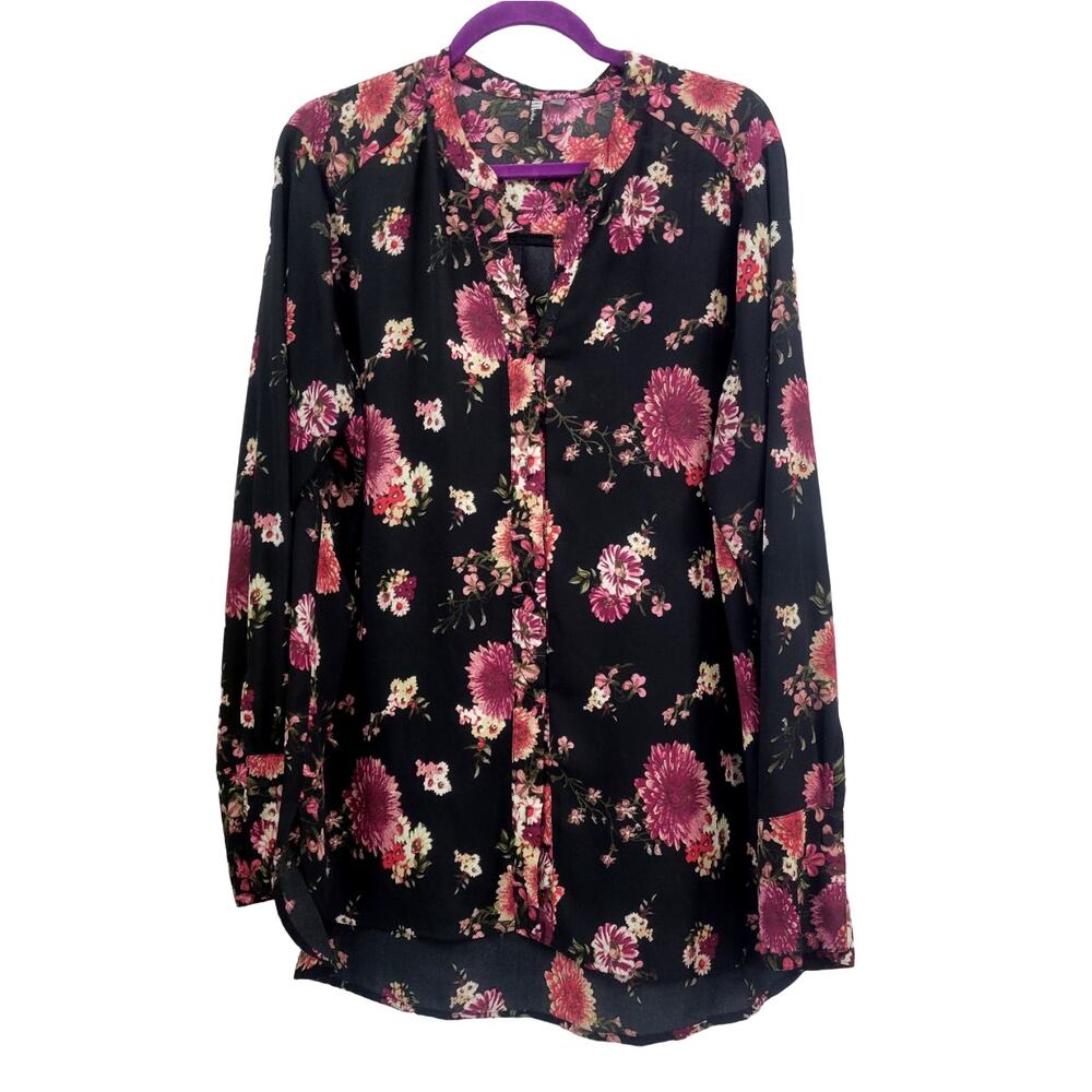 Kut from the Kloth‎ Black, Pink, and Cranberry Floral Sheer Blouse Size XL